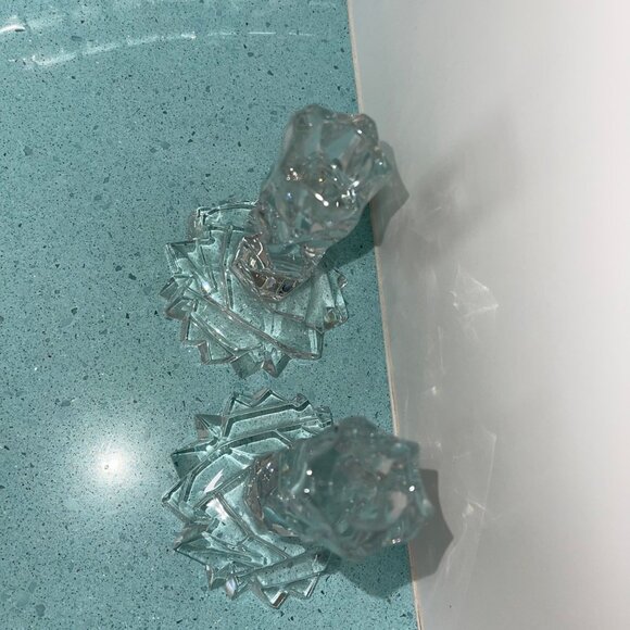 Tiffany Vintage MCM Candlesticks Rock Cut Crystal Set of 2 Collectible Decor - Picture 5 of 7